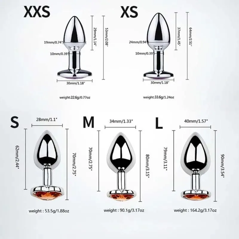 5 Sizes Stainless Steel Crystal Heart Anal Plug Removable Butt Plug Stimulator Prostate Massager Anal Sex Toys Dildos