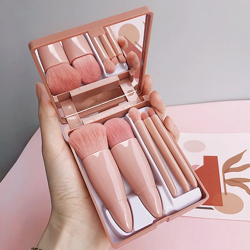 5pcs Travel Size Makeup Brushes Set Mini Makeup Brushes Small Complete Function Cosmetic Brushes Kit With Case And Mirror Perfe — image 3