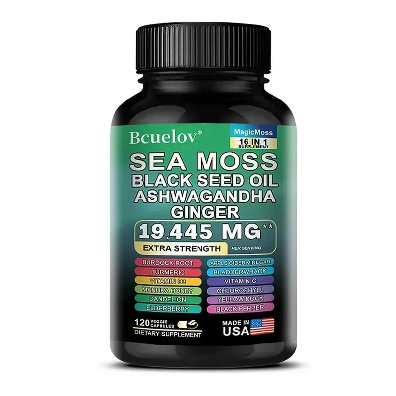 Sea Moss Capsules with Black Seed Oil Ashwagandha Turmeric Complex Energy Immune Digestive Skin & Stress Relief Support