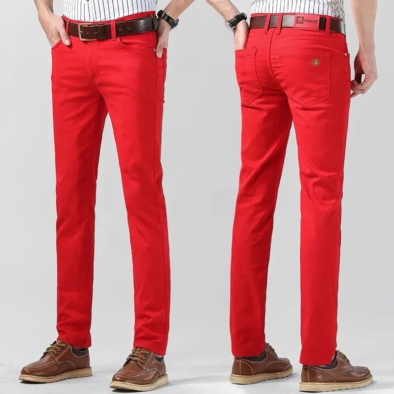 Men's Colorful Denim Stretch Stretch Jeans New Elastic Yellow Pink Red Slim Male Clothing Simple Business Denim Trousers — image 5