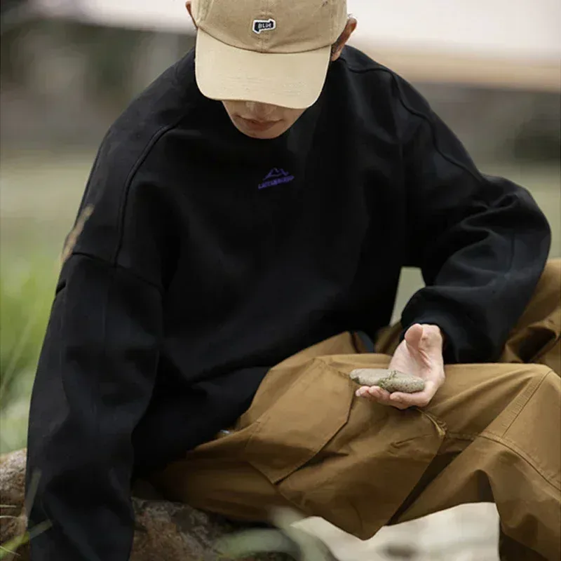 Brand Suede Sweatshirts for Men 2026 New Autumn Winter Clothing Baggy Vintage Pullovers Couples O Neck Oversize Blouse
