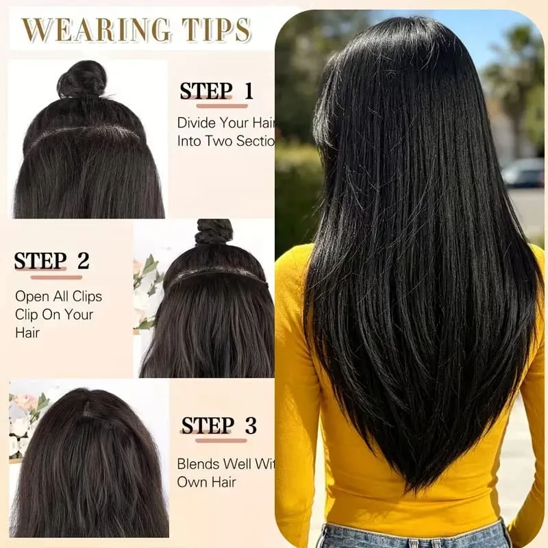 20Inch Synthetic Layered Clip In Hair Extensions Long Straight High Temp Fiber Hair Extension for Women Increase Hair Volume