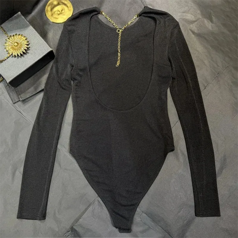 women's bodysuit New elastic knitted slim fit women's long sleeved top for autumn 2026 Sexy backless women's corset y2k T-shirt