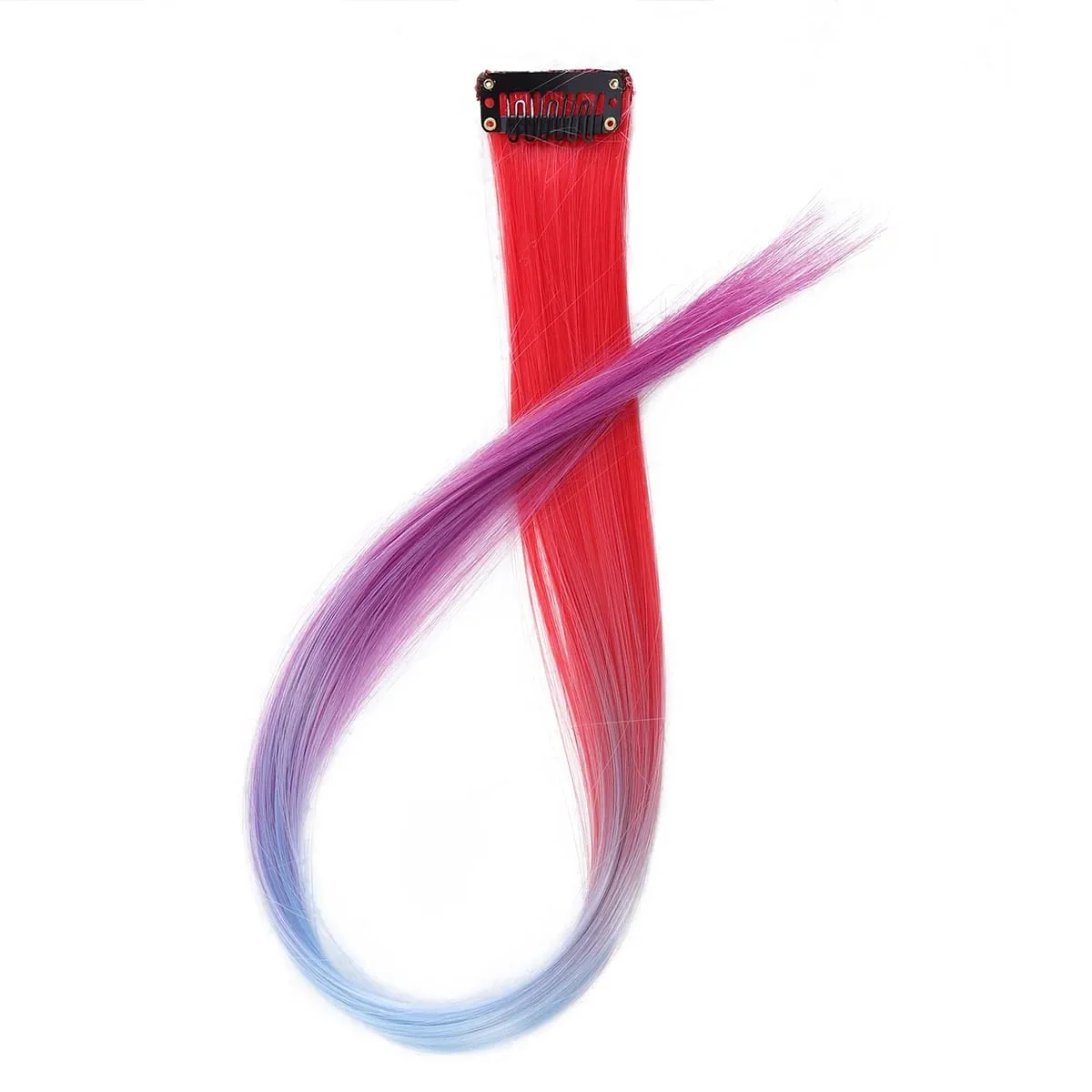 1Pcs Gradient Color Clip in Hair Extensions Party Highlights Wig Synthetic Straight Hairpiece for Girls Kids Christmas Party Use