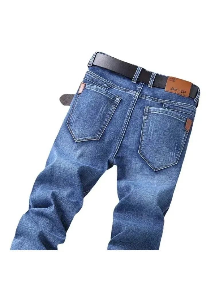 2026 New Men Fashion Straight Jeans Men Stretch Slim Fit Pants Comfortable Soft Business Denim Trousers Male Brand Clothing