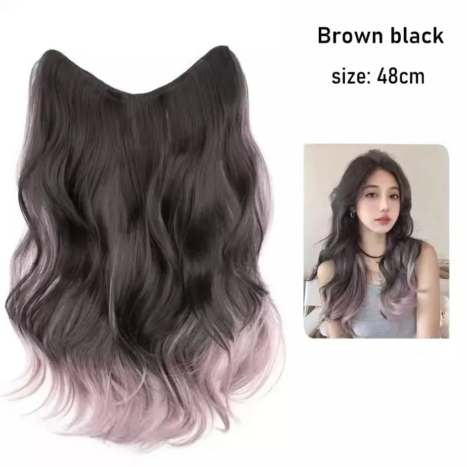 Synthetische 5 Clip 50 cm farbige Haarverlängerungen, Wasserwellen-Perücke, rosa Perücke, graue Perücke, Clip-on-Haarverlängerungen, Weihnachten