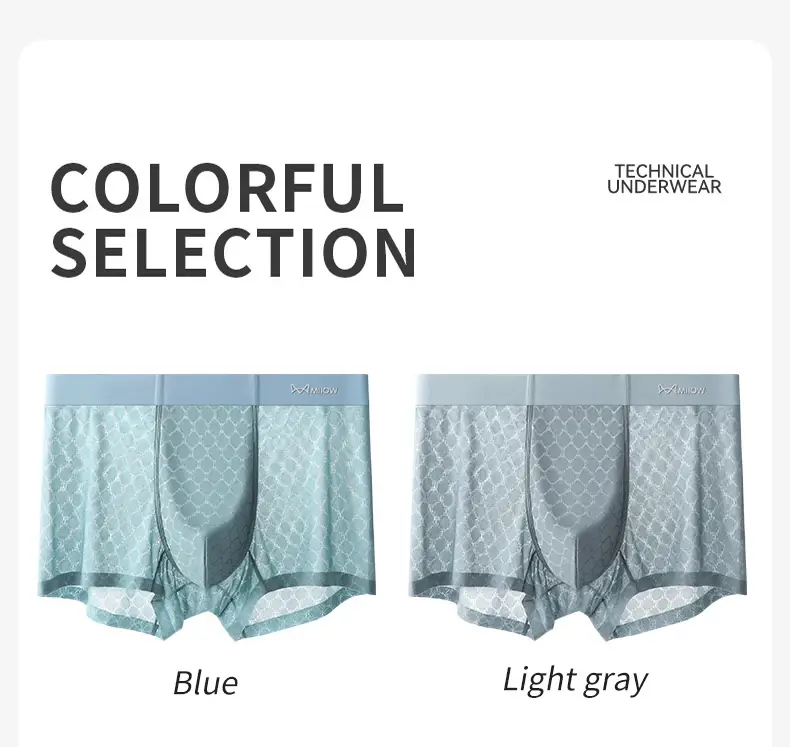 MiiOW 3 Chiếc Liền Mạch Ice Silk Nam Quần Lót Boxer Mùa Hè Lưới Thoáng Khí Quần Lót Nam Kháng Khuẩn Quần Lót Nam Võ Sĩ Quần Đùi