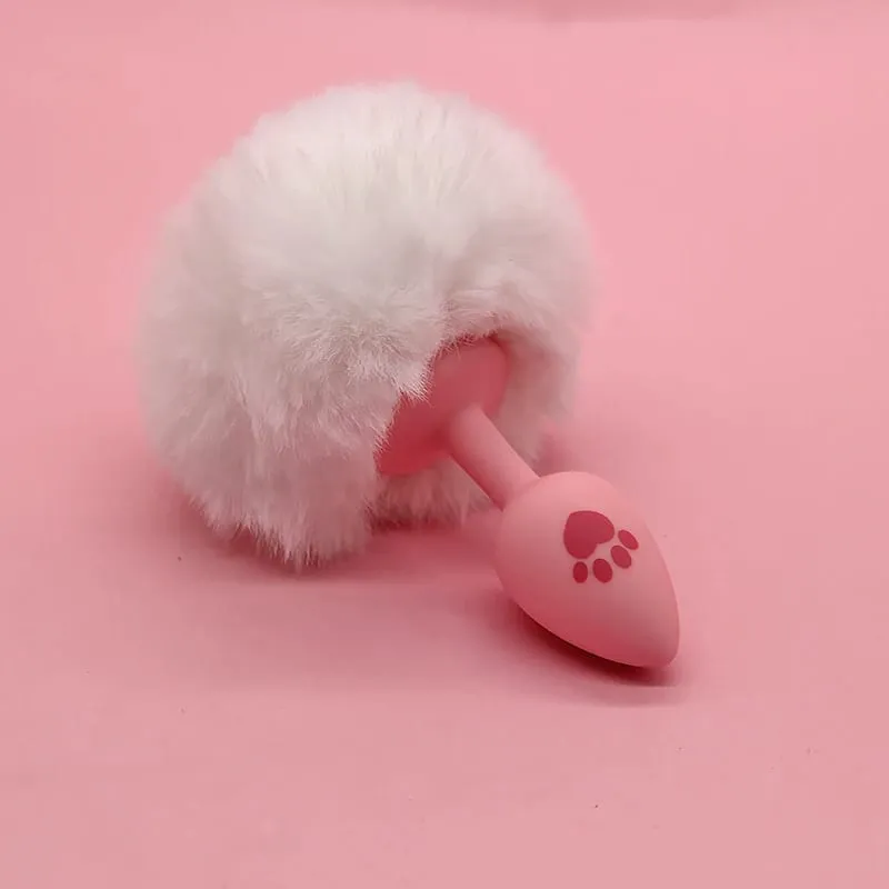 Soft Rabbit Long Tail Metal Anal Stopper SM Rabbit Tail Butt Plug Anal Sex Toys Prostate Massager Anus Sex Products for Men