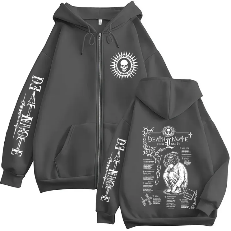 Anime Death Note L · Lawliet Ryuk Zipper Hoodies Roupas Masculinas Moda Casual Manga Longa Zip Up Moletom Com Capuz Jaquetas Casacos