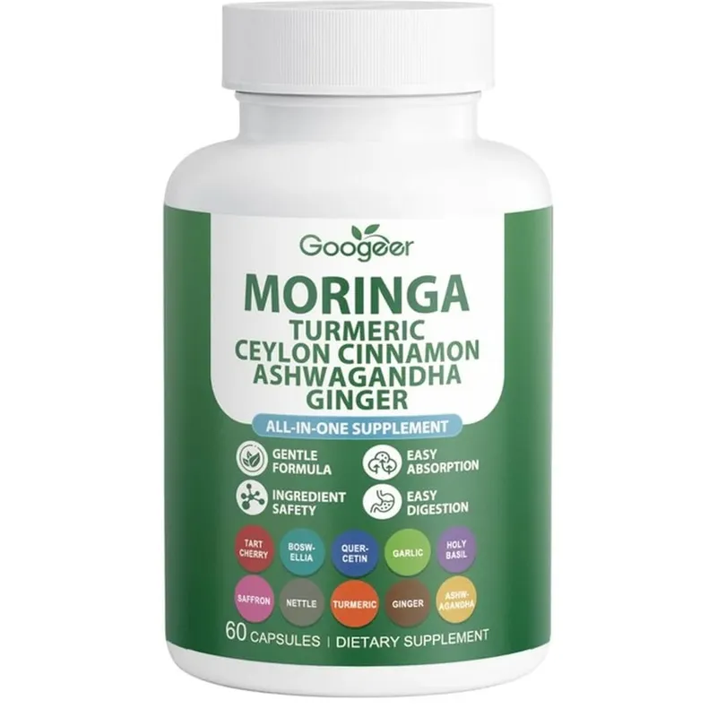 Googeer Moringa Turmeric Capsules All-in-one for Joint Health Support with Ashwagandha Ginger and Ceylon Cinnamon 60 Capsules