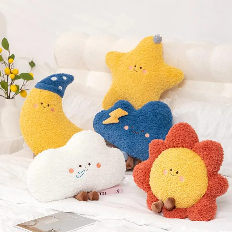 Almohada de cielo estrellado suave, almohada de felpa con forma de estrella, luna y arcoíris, almohada creativa de nube y sol, cojín para dormir, decoración del hogar — image 9