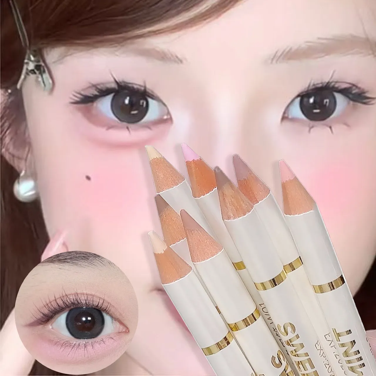 Stylo de maquillage aegyo-sal à double extrémité, couleur chair, abricot brun, sous les yeux, crayon d'ombre et de surbrillance, Contour naturel éclaircissant, Eye-Liner