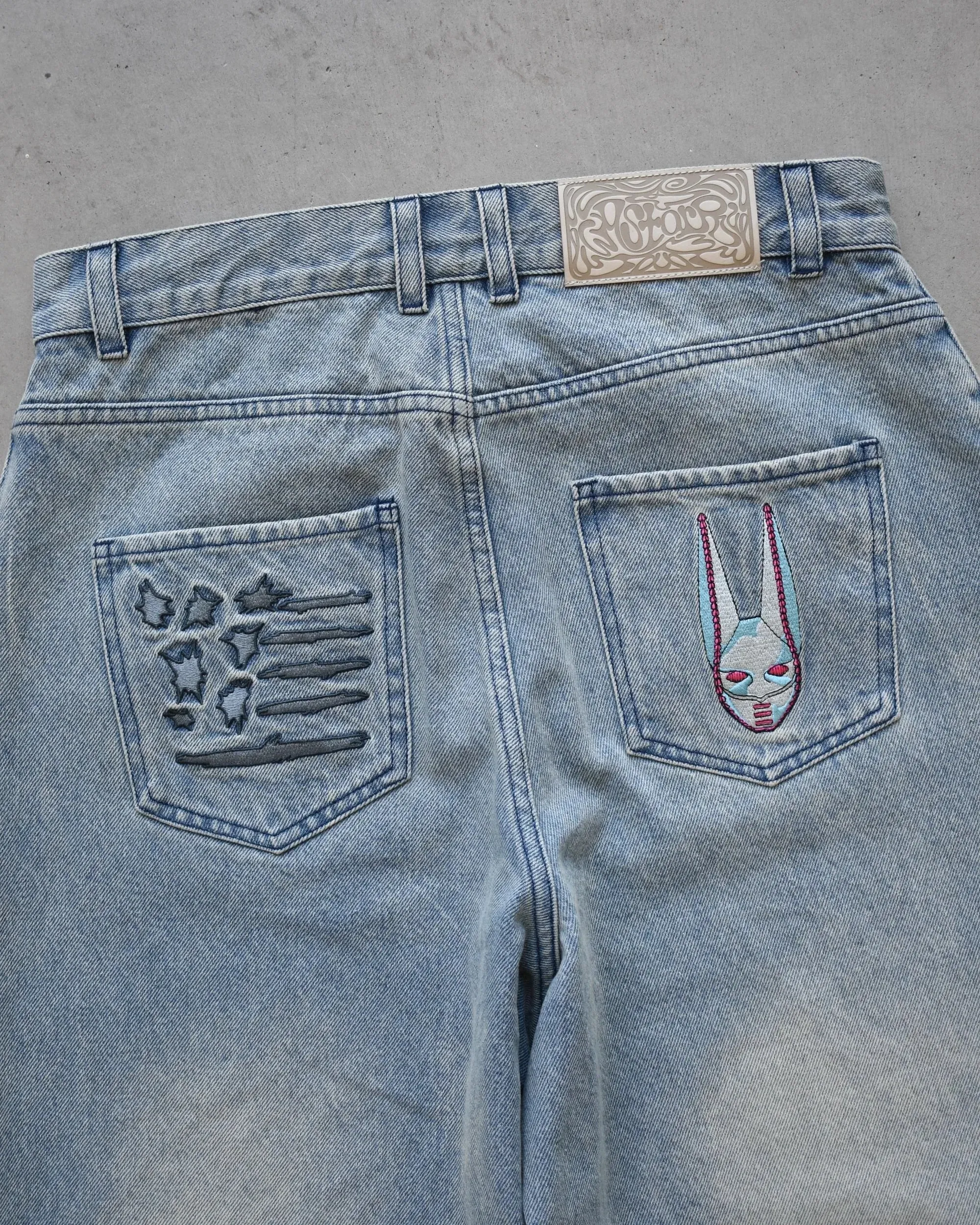 Y2K Anime JoJo Street High Waisted Loose Jeans Pink Heart-shaped Embroidery Loose Washed Denim Pants Wide Leg Pants
