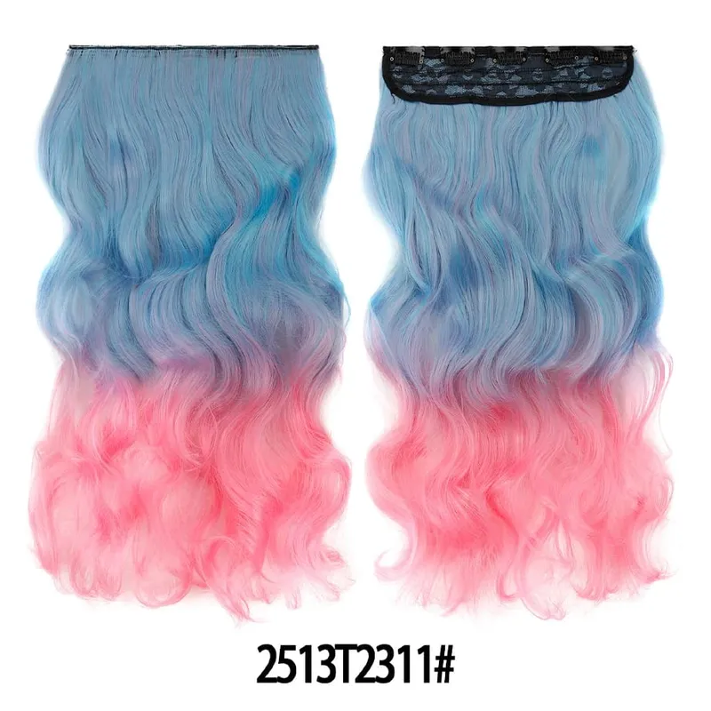 Water Wavy Clip in Hair Extension Synthetic Hair Highlight Silky Soft Natural Look with Invisible Lace Weft Hairpieces for Women