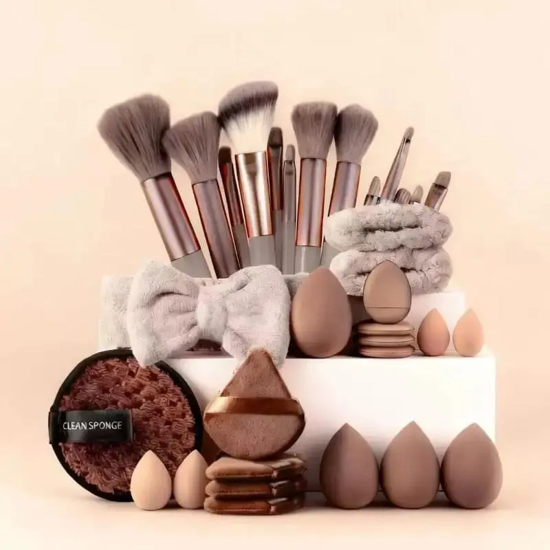 20 33Pcs Full Makeup Tool Set With Puff Brush Beauty Sponge For Makeup Applying And Removing Daily Use