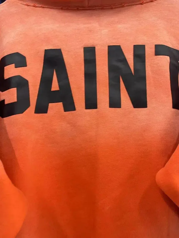26FW SAINT x Ber B J Co-brand Big Logo Printed Women Men Washed Hooded Sweatshirt Hoodies Vintage Distressed Men Casual Hoodie