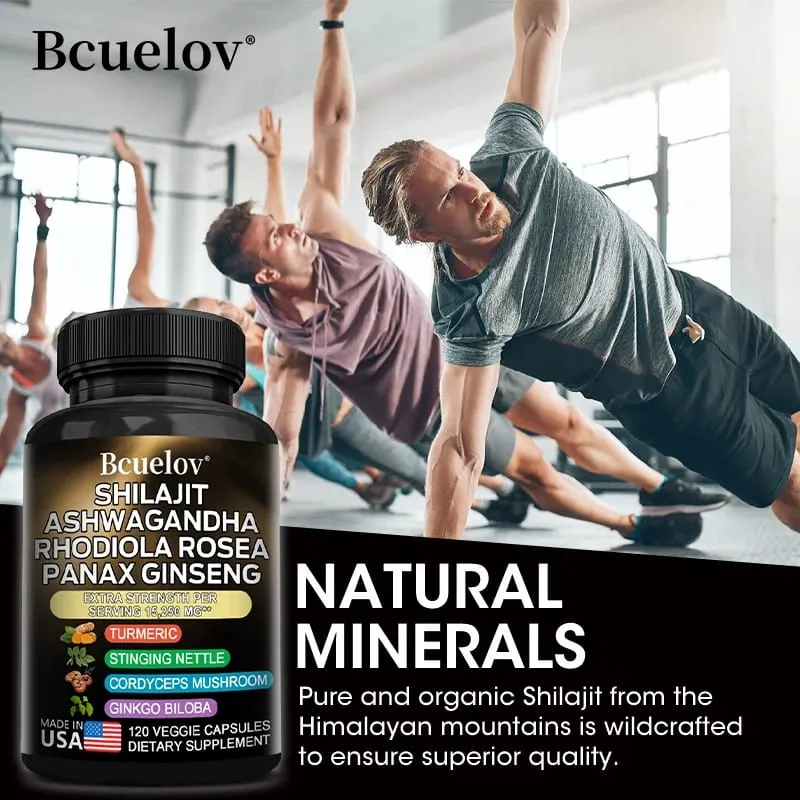 8-in-1 Shilajit Pure Himalaya Capsules with Ashwagandha Rhodiola and Panax Ginseng To Support Brain Joint and Immune Health