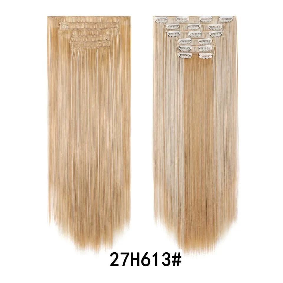 24Inch Clip in Hair Extensions Invisible Synthetic Extension 6PCS Long Straight Heat Resistant Clips on Hairpieces for Women