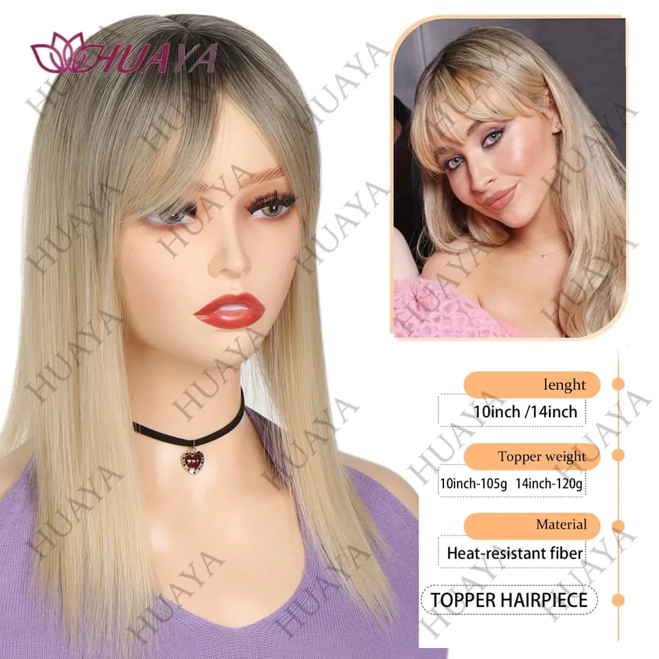 14Inch Hair Toppers for Women with Thinning Hair Heat-Resistant Synthetic Ladies Wiglets Toppers - Ombre Dark Root to Blonde — image 6