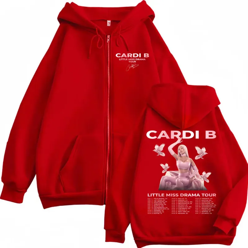Rapper Cardi B Little Miss Drama Tour 2026 Zipper Hoodie Fashion Aesthetic Zip Up Sweatshirts Men Women Casual Loose Pullovers — image 4