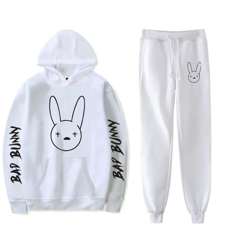 Harajuku Comfortable Funny bad bunny Print Sweatshirt Sweatpants Suit Men/Women Hoodies+ Trousers Suit Cute 2 Piece Set Clothes