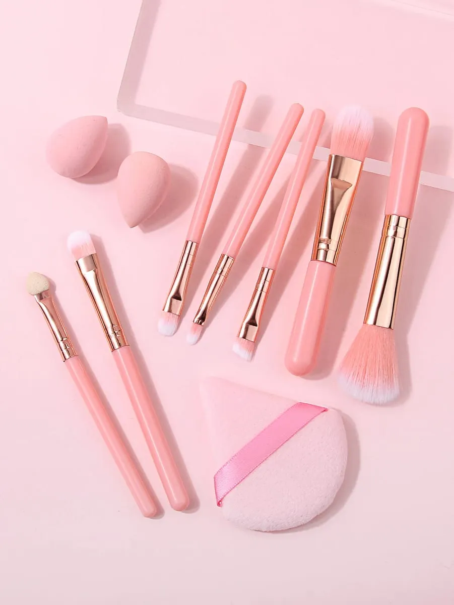 10Pcs Makeup Brush Set Soft Cosmetic Brushes Kit With Makeup Sponge Triangle Powder Puff For Face Eye Daily Beauty Makeup Tools