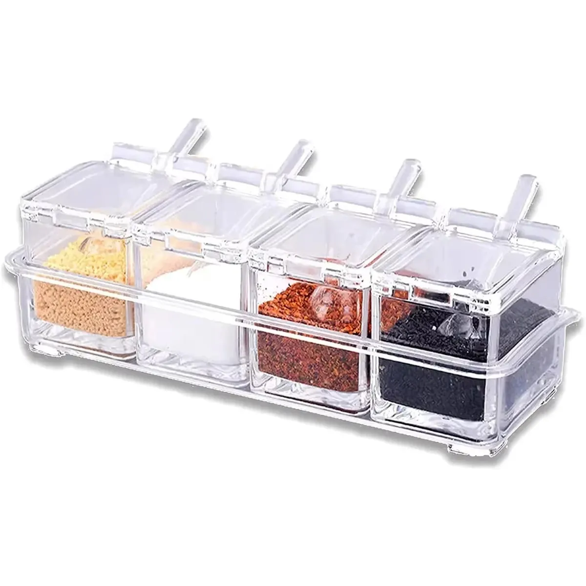 Kitchen Accessories Gourmet Acrylic Seasoning Box with 4 Serving Spoons Spice Jar Set Condiment Cruet Bottle Kitchen Supplies — image 11