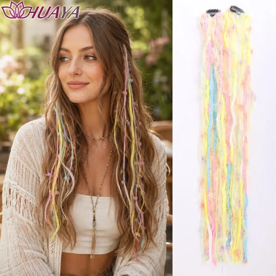 Synthetic Colorful Clip-in Hair Extensions Boho Yarn Dreadlock Braids Festival Party Hair Accessories for Women