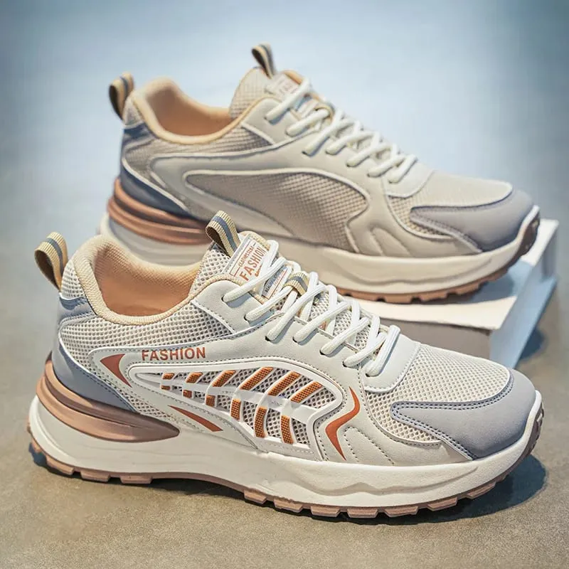 Spring Summer Men Sneakers Breathable Mesh Casual Shoes Platform Chunky Dad Footwear Lace Up Walking Running Shoes