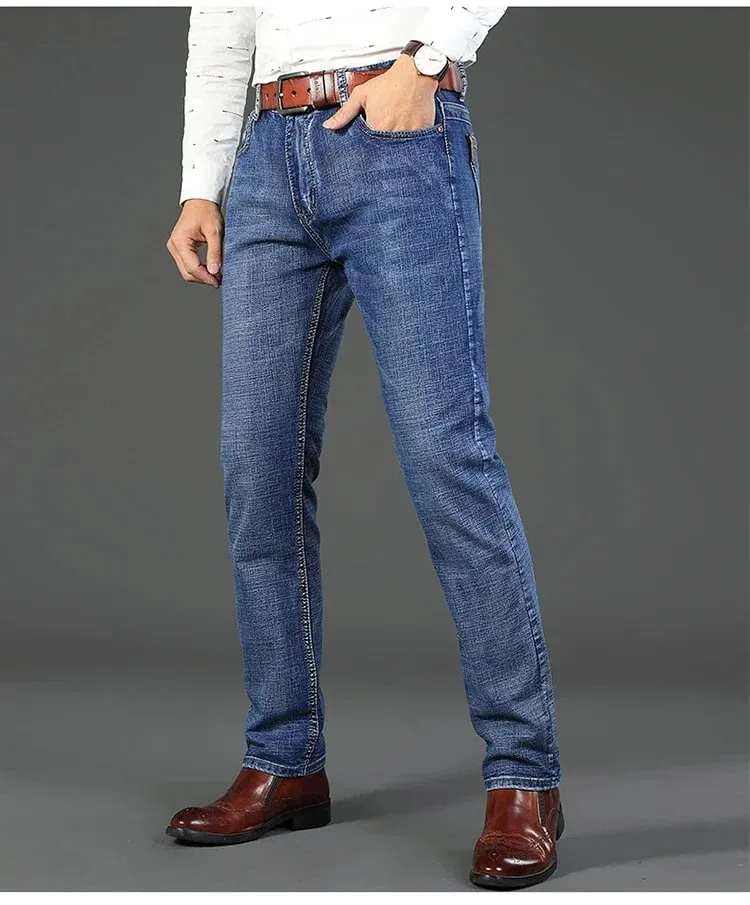 2-piece Set 2025 New WhinLEE Black and Blue Business Elite Jeans Micro Elastic Straightleg Multicraft High-quality Denim Pants — image 9