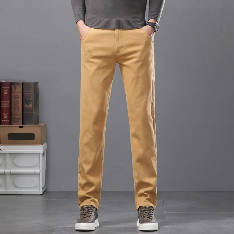 2026 New Cotton Elastic Men's Jeans Spring Fitted Straight Business Casual Trousers Soft Comfortable Fashion Korean Denim Pants