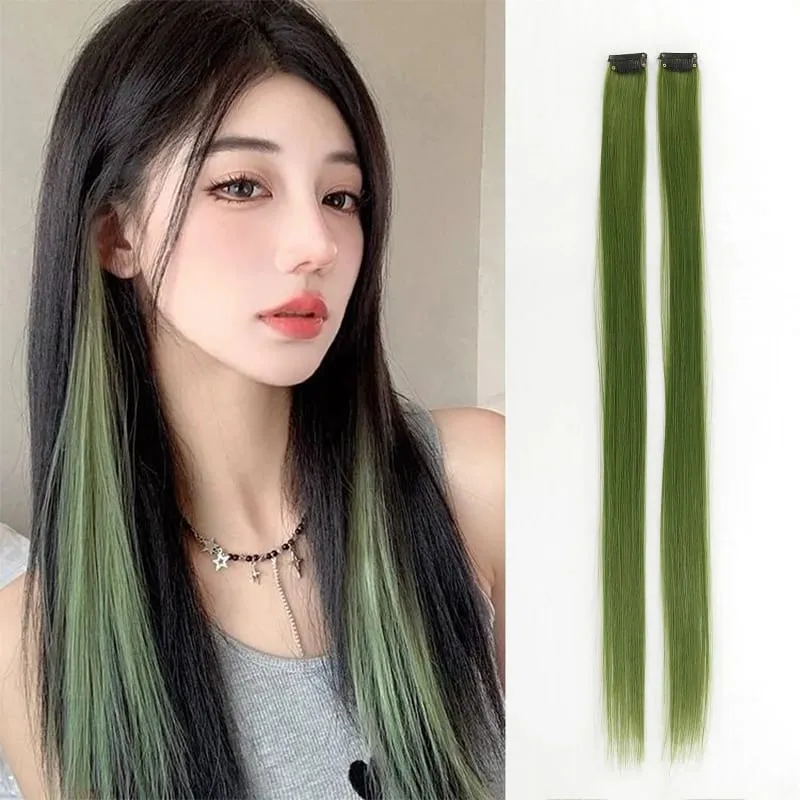 Pick dye wig piece female color hanging ear dye one-piece simulated long straight hair extension piece