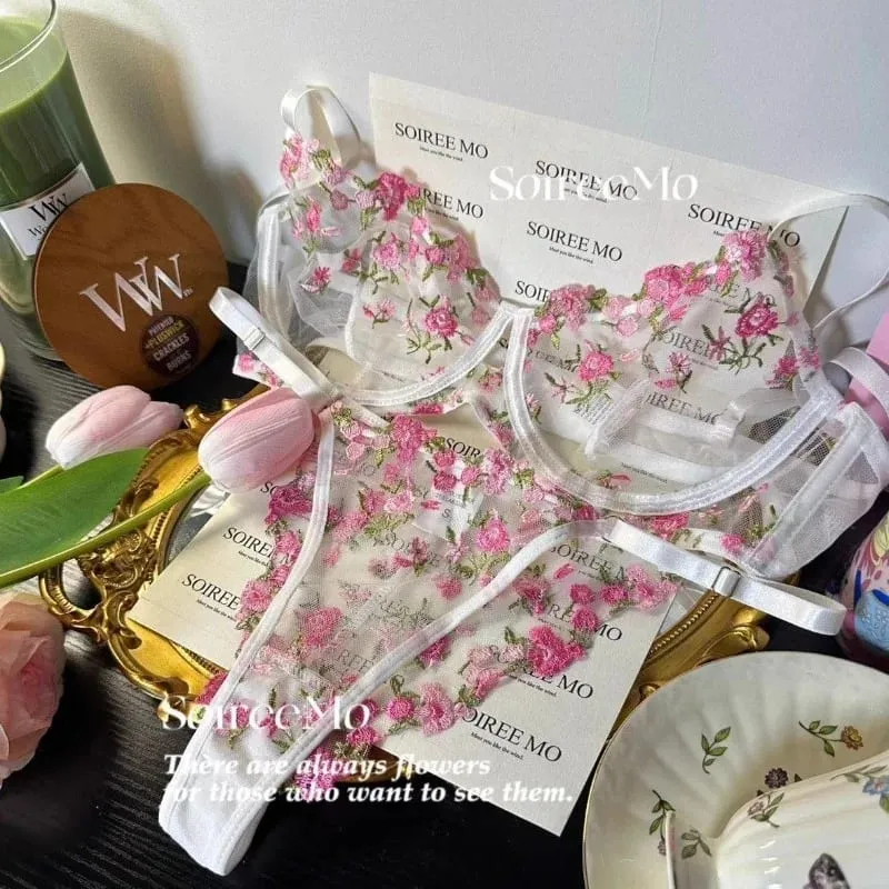 Sexy French Lingerie Set Floral Embroidery Sheer Mesh Bra with Soft Underwire Comfort Support for Large Bust CA S-XL MOYISU Bras