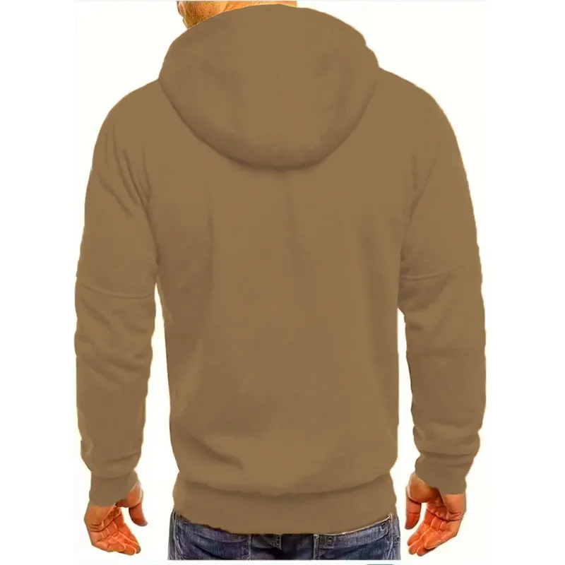 Men's Grey Hooded Sweatshirt Full Zipper Casual Sportswear with Pockets Orange Drawstring plus Size Available