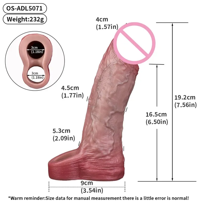 Reusable Penis Sleeve with Realistic Closed Head And Cock Ring Dick Enlargement Comdom Delay Ejaculation Sex Toys for Men