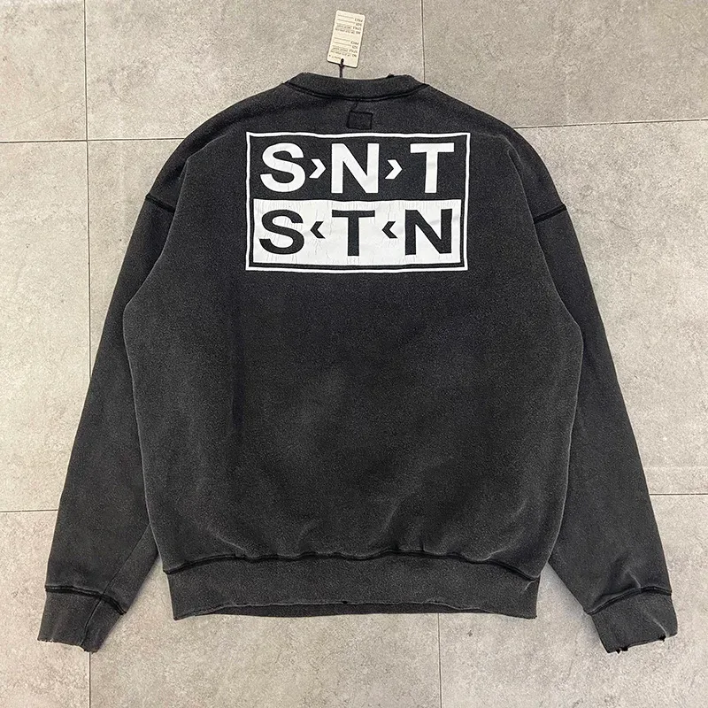 Autumn Winter Classic Overlapping Logo Print Saint Sweatshirts Men Women Couple Colorful Letters Graffiti Washed Black Pullovers — image 37