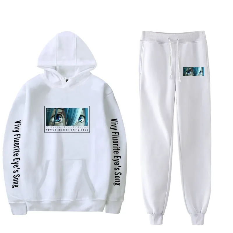 Harajuku Comfortable Vivy Fluorite Eye's Song Print Sweatshirt Sweatpants Hoodies+ Trousers Suit Boys/Girls 2 Piece Set Clothes