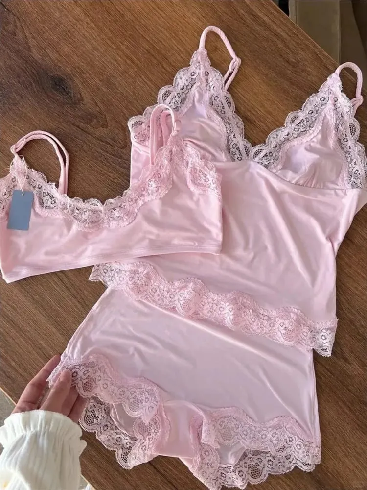 Solid Lace Thin Underwear Sets Women Slim Lift Comfortable Minimalist Without Steel Ring Bra Suit Sweet Y2K Sport Bras and Panty