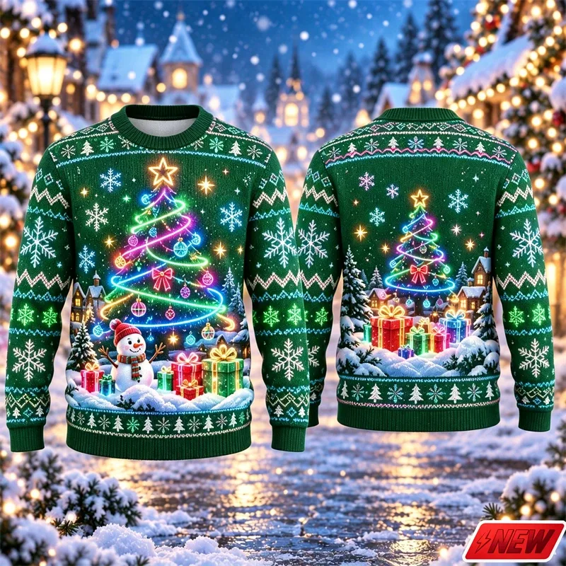 3d Print Christmas Tree Ugly Sweater Men Merry Christmas Trend Crew Neck Sweatshirts Women Neon Snowman Gift Fake Sweater Unisex