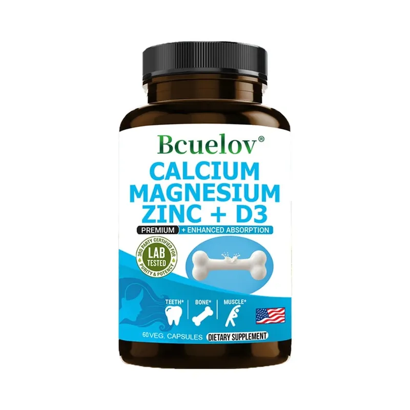 Bcuelov Cálcio Magnésio Zinco Suplemento de Vitamina D3 - Ossos Dentes Músculos Nervos Metabolismo Síntese de Proteínas Sistema Imunológico