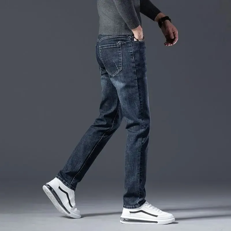 Autumn Winter High Quality Elastic Mens Jeans Cargo Slim Fit Denim Pencil Trousers Midweight Long PantsHighHigh Jeans Man