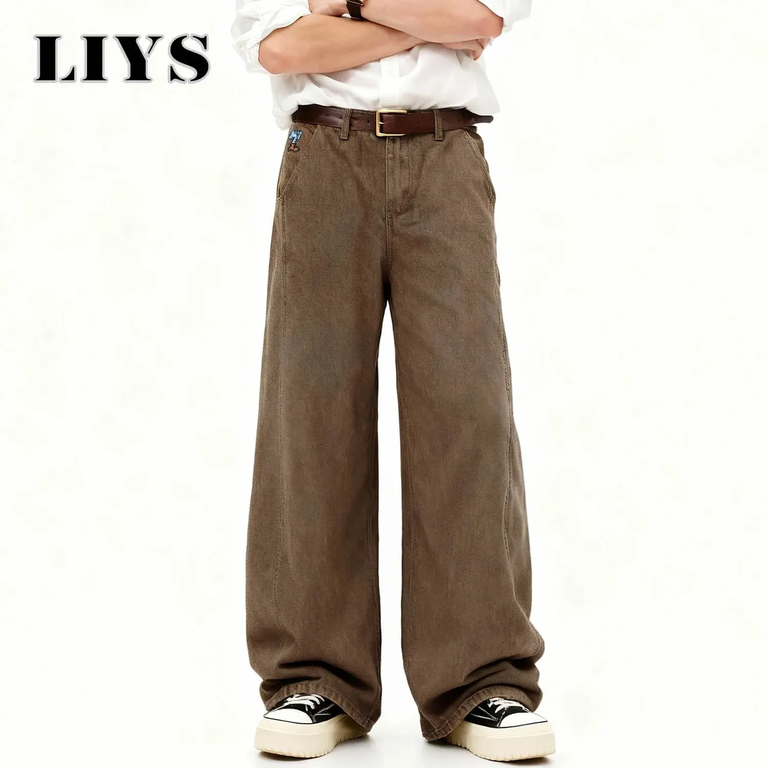American Men's Retro Brown Ultra Baggy Wide Leg Jeans Street Casual Embroidery Oversized Men's Clothes Unisex Denim Pants