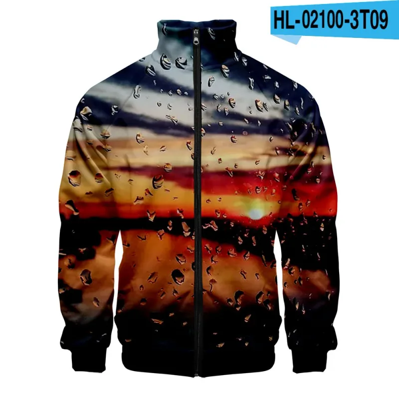 Harajuku Popular Rain 3D Print Zipper Raglan Jacket Windbreaker Boys/Girls Comfortable Stand Collar Jackets Coats