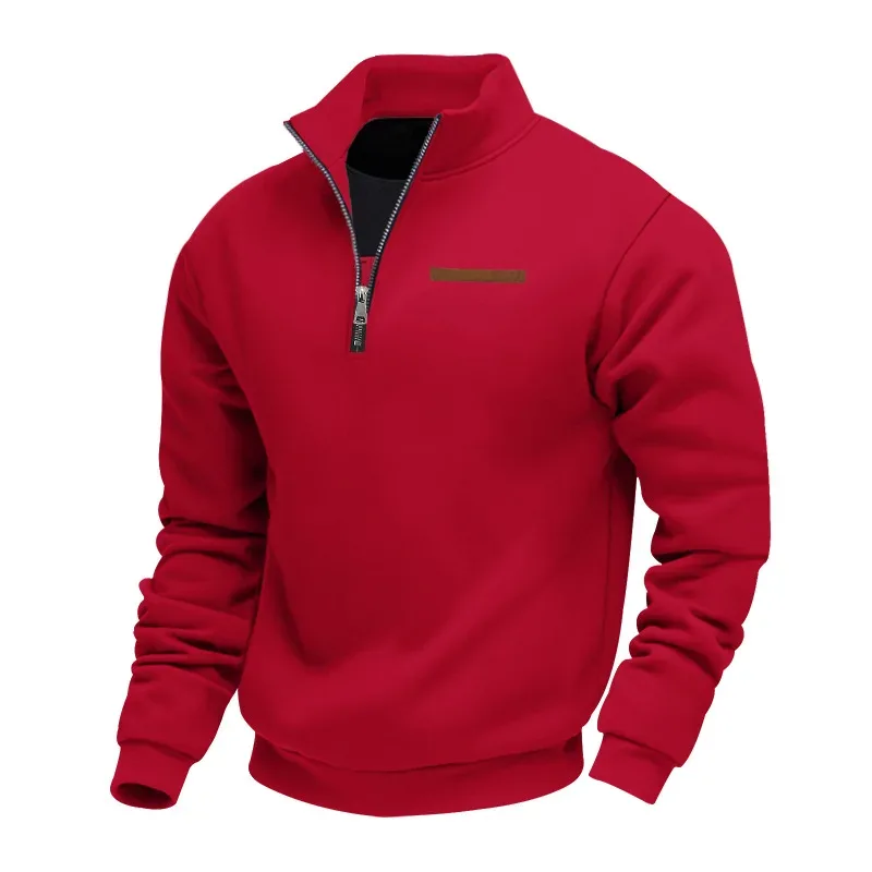 Men's Quarter Zip Sweatshirt Stand Collar Long Sleeve Pullover Casual Fleece Warm Sweatshirt With Chest Decorative Stripe