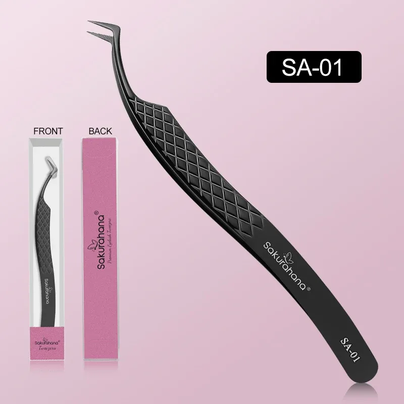 High-end Eyelash Tweezers Black Fiber Tip For Lash Extensions Mega Volume Mink Lashes Tool Straight Head Curved Tip