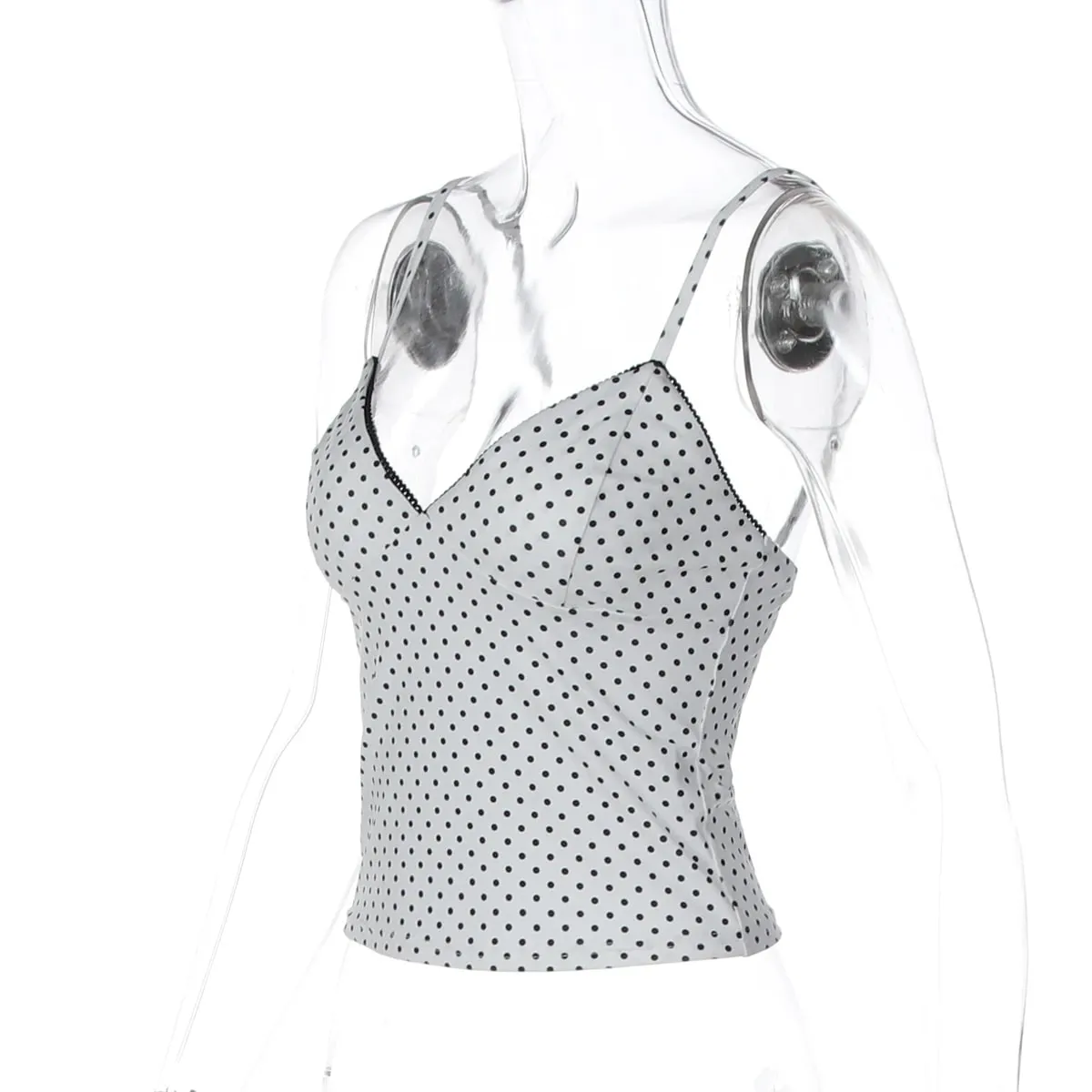 Hugcitar Polka Dot Print V Neck Slips Backless Sexy Slim Crop Camis Top Spring Summer Women Fashion Clothings Streetwear Party