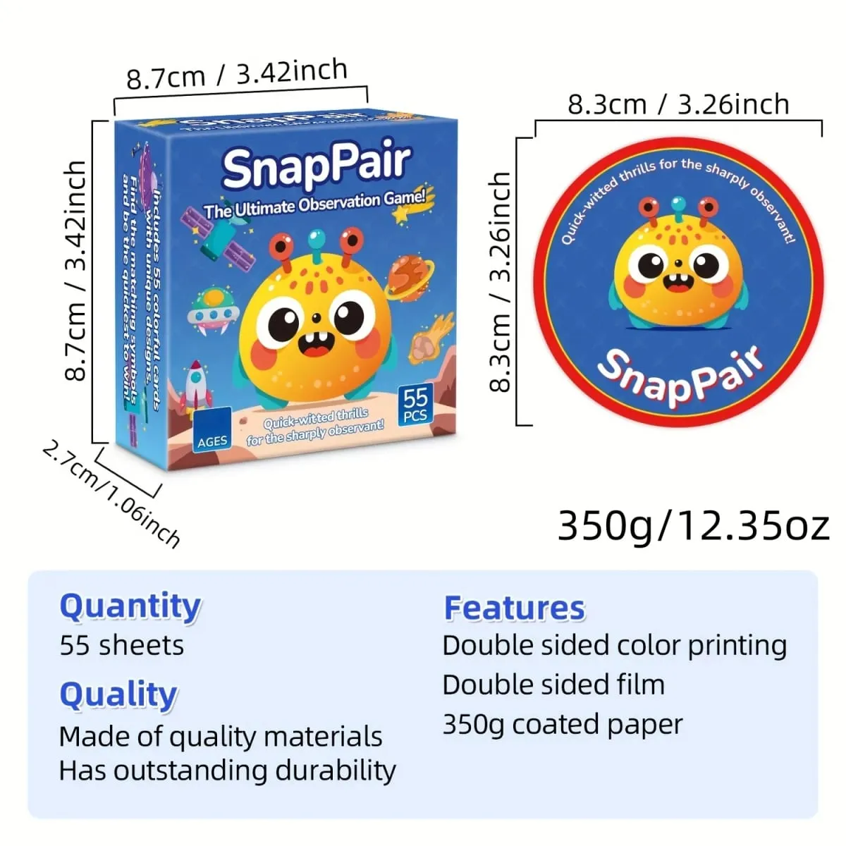 《Snappair: the Ultimate Observation Matching Board Game with 55 Cards》Card Game Board Game Ideal for Family Gatherings Gift