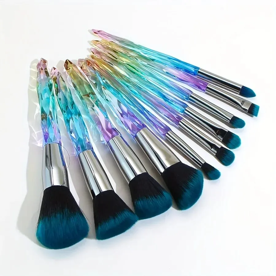 Purple Crystal Handle Makeup Brush Set Soft Synthetic Hair Foundation Blush Eye Shadow Cosmetic Brushes Kit
