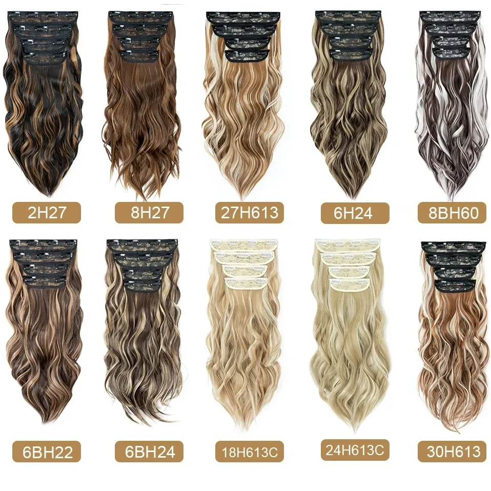 4 Pieces Set Clip In Hair Extensions Highlight Wavy Curly Long Synthetic Hairpieces For Women 22 Inch 180g Hair Clips Hair