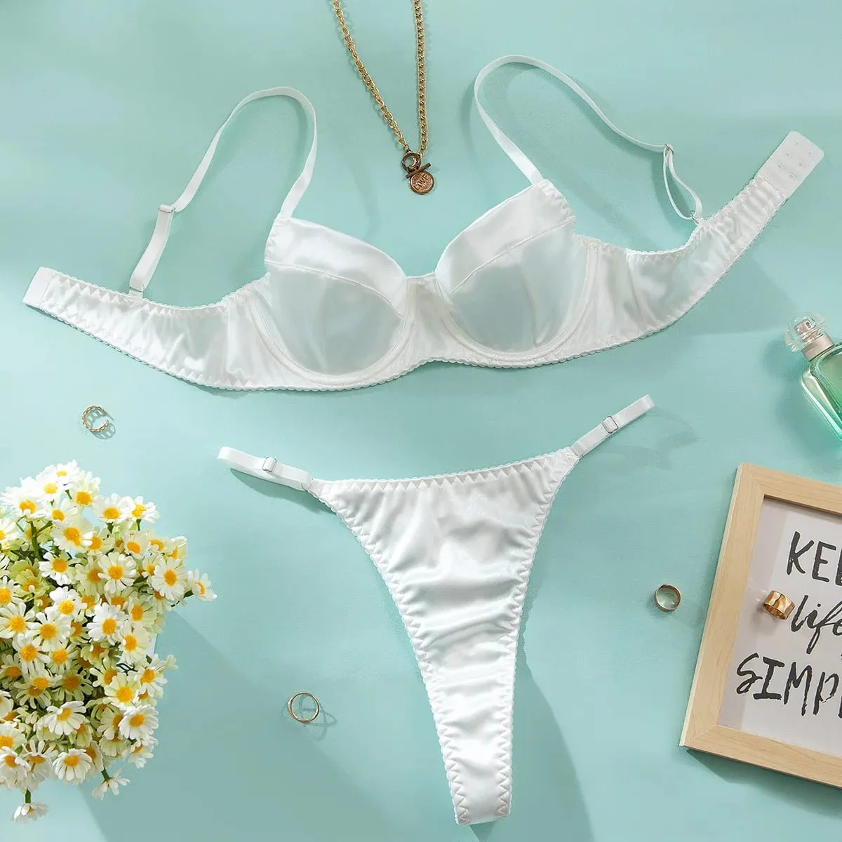 Women Underwear 2 Pcs Sexy Bra Set Underwire Push Up Satin Patchwork Bras and Thongs Suits Attractive Bilizna Intimate Set